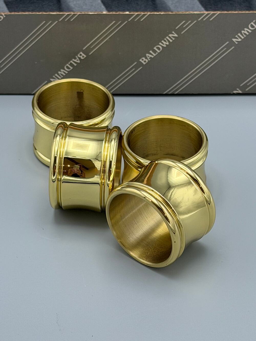 Baldwin Dover Napkin Rings Set of 4 Polished Brass Classics Collection NIB